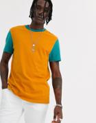 Asos Design T-shirt With Contrast Sleeve In Heavyweight Jersey With Heavy Wash-orange