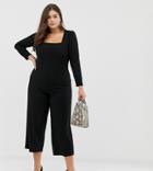 Fashion Union Plus Square Neck Cropped Jumpsuit-black