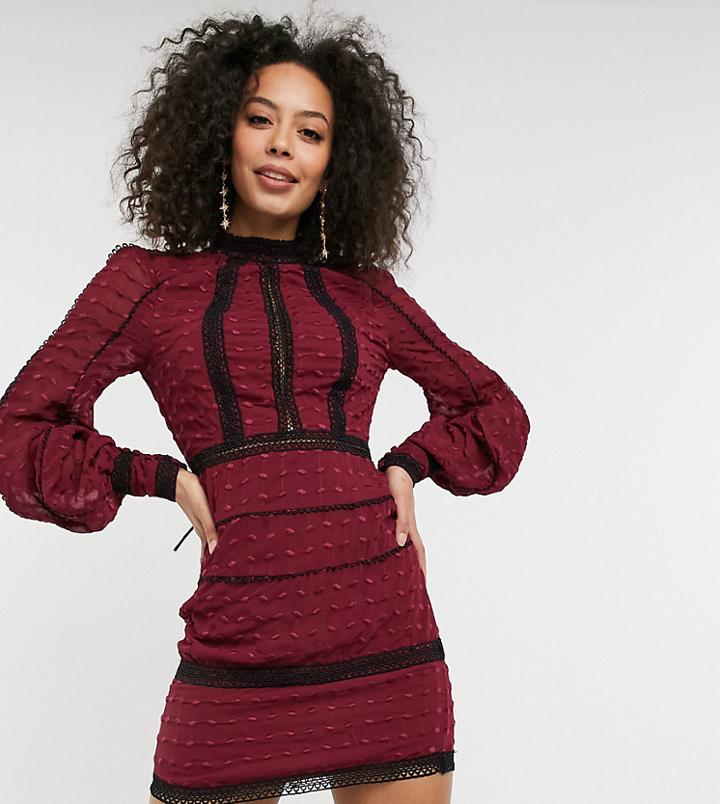 Asos Design Tall Victoriana Mini Dress With Lace Inserts-red