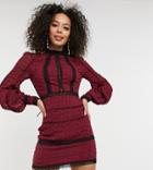 Asos Design Tall Victoriana Mini Dress With Lace Inserts-red