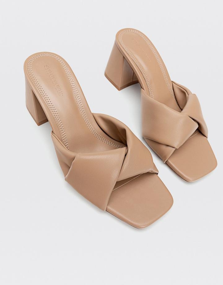 Stradivarius Cross Strap Mules In Camel-neutral