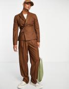 Asos Design Soft Touch Wide Leg Suit Pants In Brown