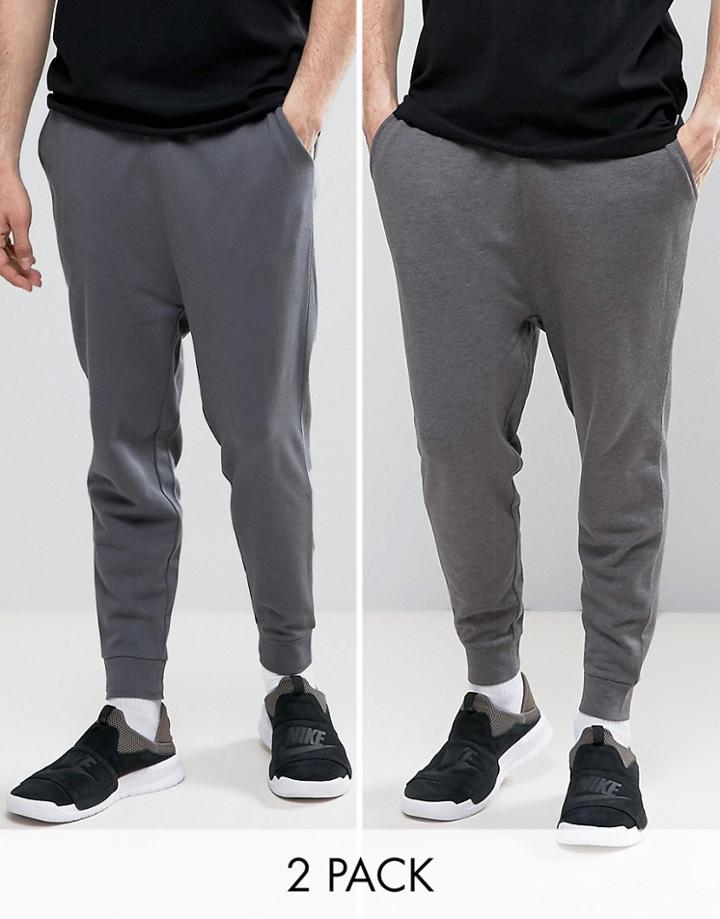 Asos Drop Crotch Joggers 2 Pack Charcoal Marl/ Washed Black Save - Multi