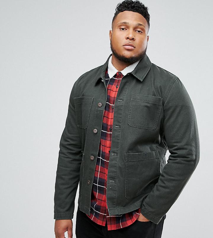 Asos Plus Worker Jacket In Khaki - Green