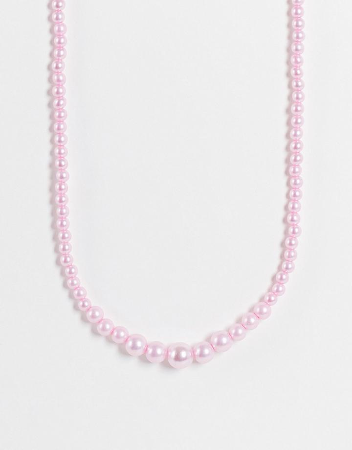 Designb London Graduating Faux Pearl Necklace In Pink