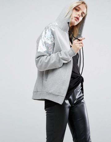 Story Of Lola Hoodie With Holographic Sleeve - Gray