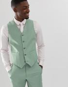 Asos Design Wedding Slim Suit Vest In Sage Green - Green