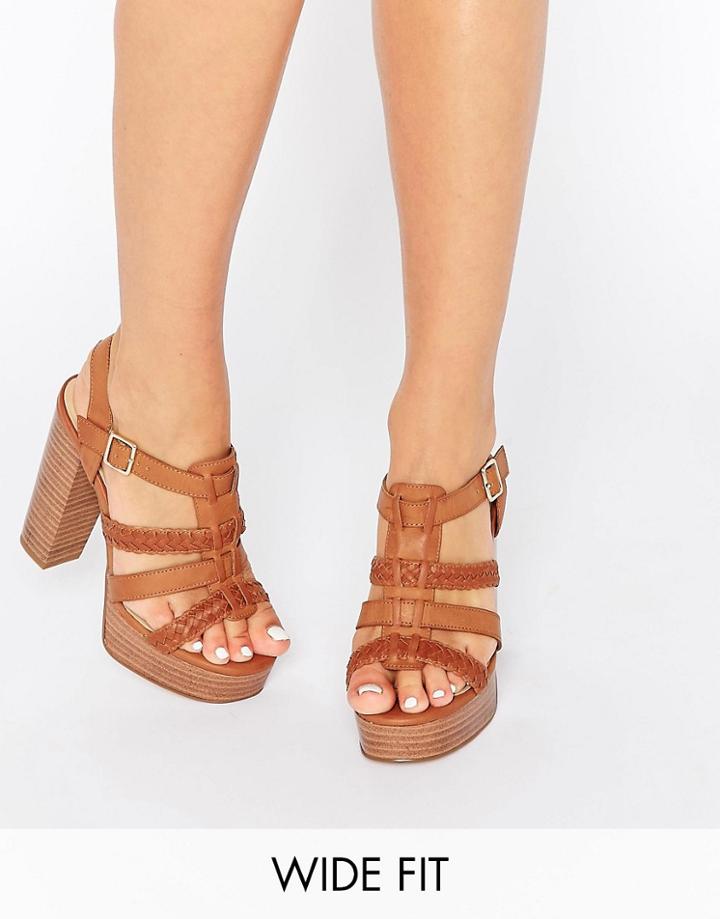 New Look Wide Fit Plaited Heeled Sandal - Tan