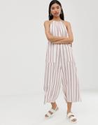 Asos Design Minimal Stripe Print Halter Jumpsuit - Multi