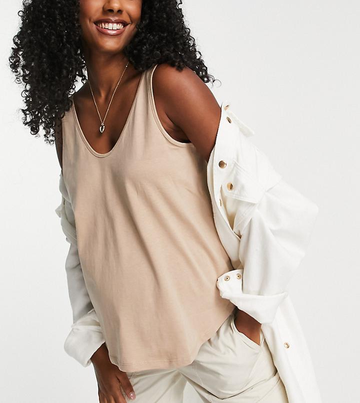 Asos Design Maternity Ultimate Cotton Blend Scoop Neck Tank Top In Caramel-brown