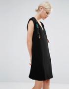 See U Soon Shift Dress With Feather And Beaded Detail - Black