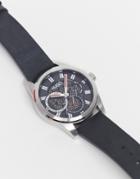 Hugo Mens Leather Chronograph Watch In Black
