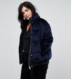 Lost Ink Plus Padded Jacket In Luxe Velvet - Navy