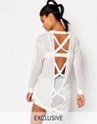Story Of Lola Sheer Mesh Oversized Top With Cross Back Detail - White