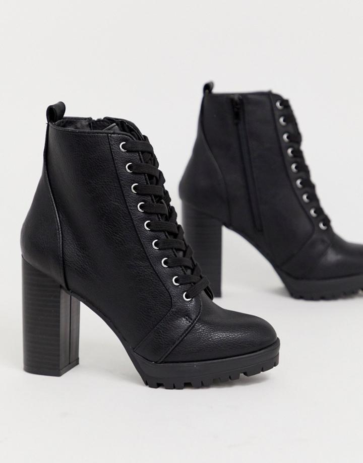 London Rebel Lace Up Platform Boots - Black