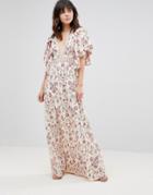 Asos Floral Wallpaper Maxi Dress With Broderie Trim - Multi