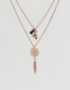 Asos Delicate Filigree Bird And Feather Multirow Necklace - Copper