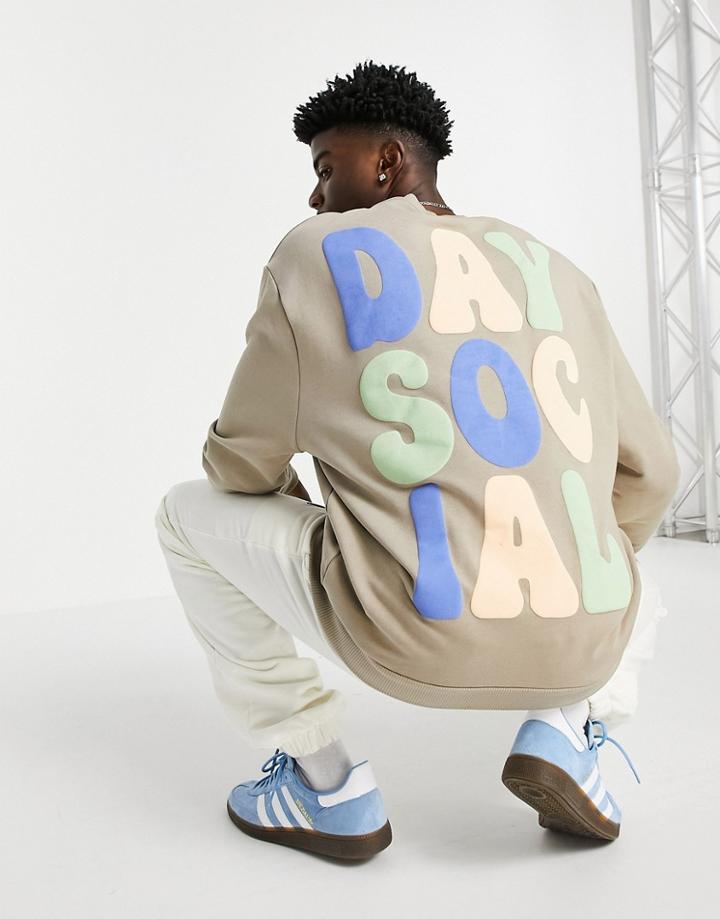 Asos Daysocial Relaxed Sweatshirt With Front And Back Logo Prints In Gray-grey