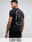 Asos Tall Super Longline T-shirt With Gothic Text Print And Stepped Hem - Black