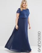 Asos Curve Maxi Dress With Lace Crop Top - Navy