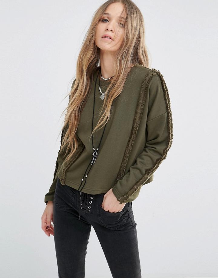 Moon River Fringe Detail Sweatshirt - Green