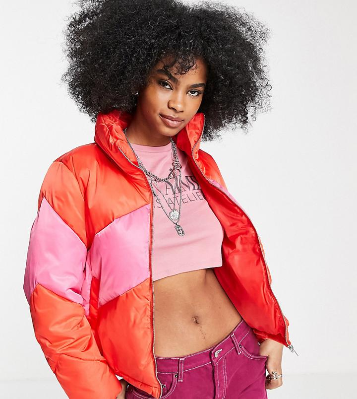 Only Exclusive Color Block Padded Jacket In Bright Red