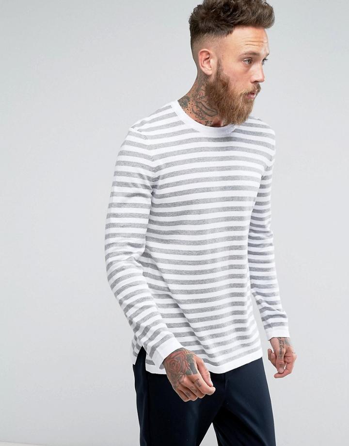 Asos Breton Stripe Sweater In White - White