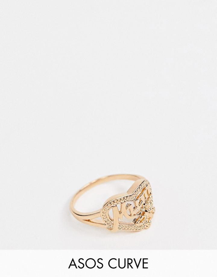 Asos Design Curve Ring In Vintage Style Mum Design In Gold - Gold