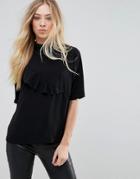 B.young Ruffle High Neck Blouse - Black