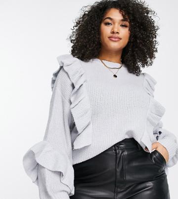 Influence Plus Frill Detail Sweater In Gray