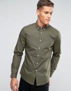 Asos Regular Fit Shirt In Khaki With Button Down Collar - Green