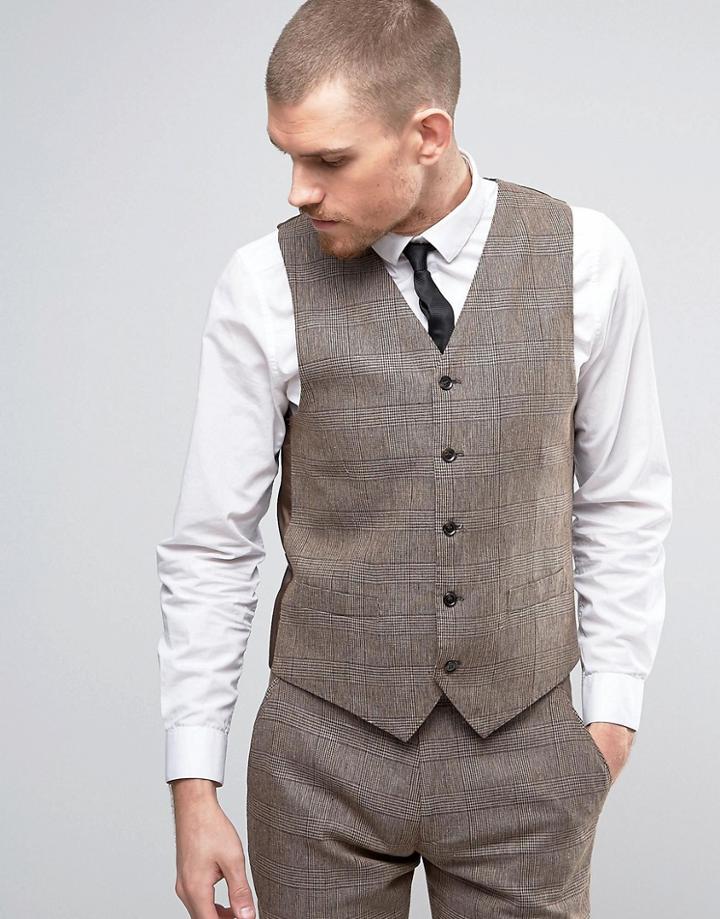 Gianni Feraud Heritage Check Pow Slim Fit Vest - Brown