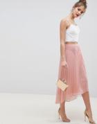 Asos Design Dobby Pleated High Low Midi Skirt With Pintuck Detail - Pink