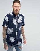 Asos Regular Fit Viscose Shirt With Floral Print - Navy