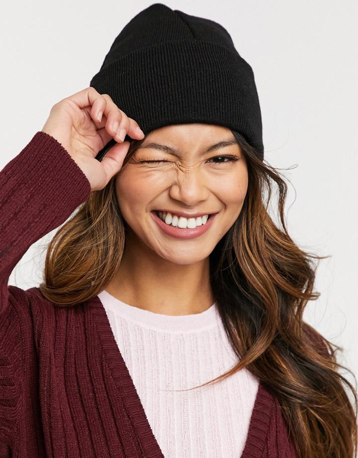Asos Design Deep Turn Up Beanie Hat In Black