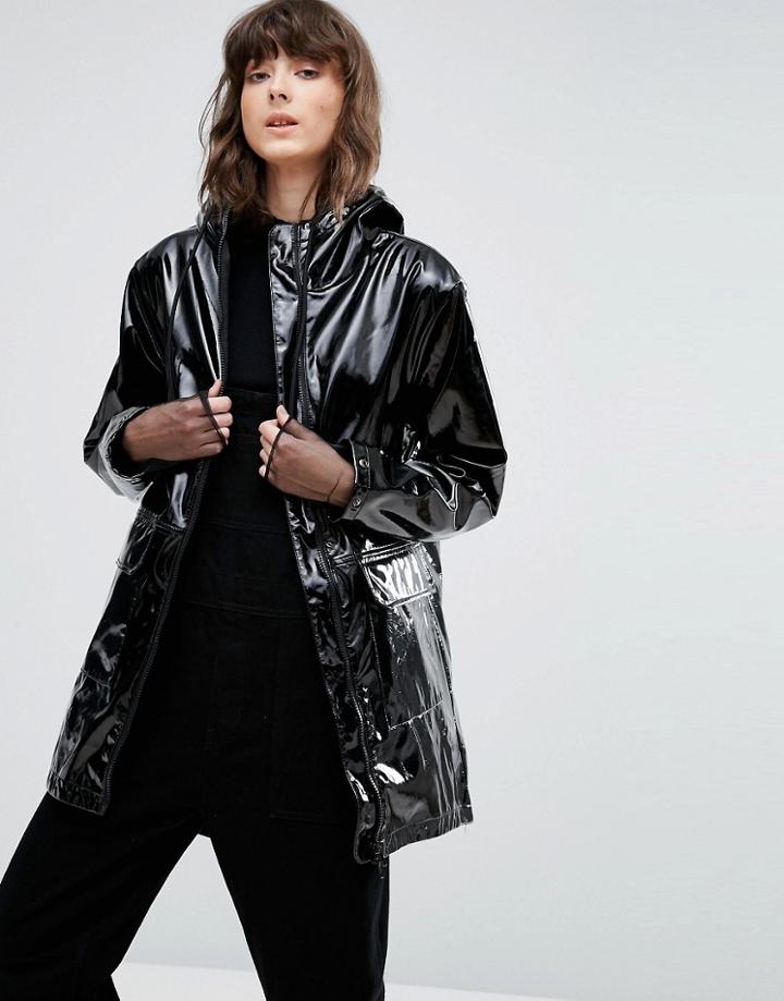Weekday Vinyl Patent Coat - Black