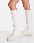 Public Desire Recognise Pull-on Knee Boots In Black-white