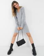 Pieces Wool Mix Sweater Dress With Deep Cuffs And V Neck In Gray-grey