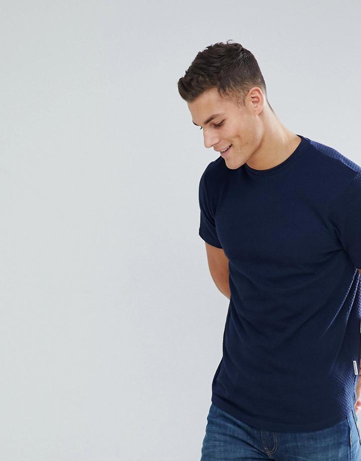 Bellfield T-shirt In Texture With Drop Hem In Navy - Navy
