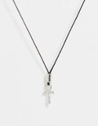 Asos Design Skinny Cord Neckchain With Ankh Pendant In Silver Tone