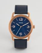 Fossil Mens Navy Leather Chronograph Watch - Navy