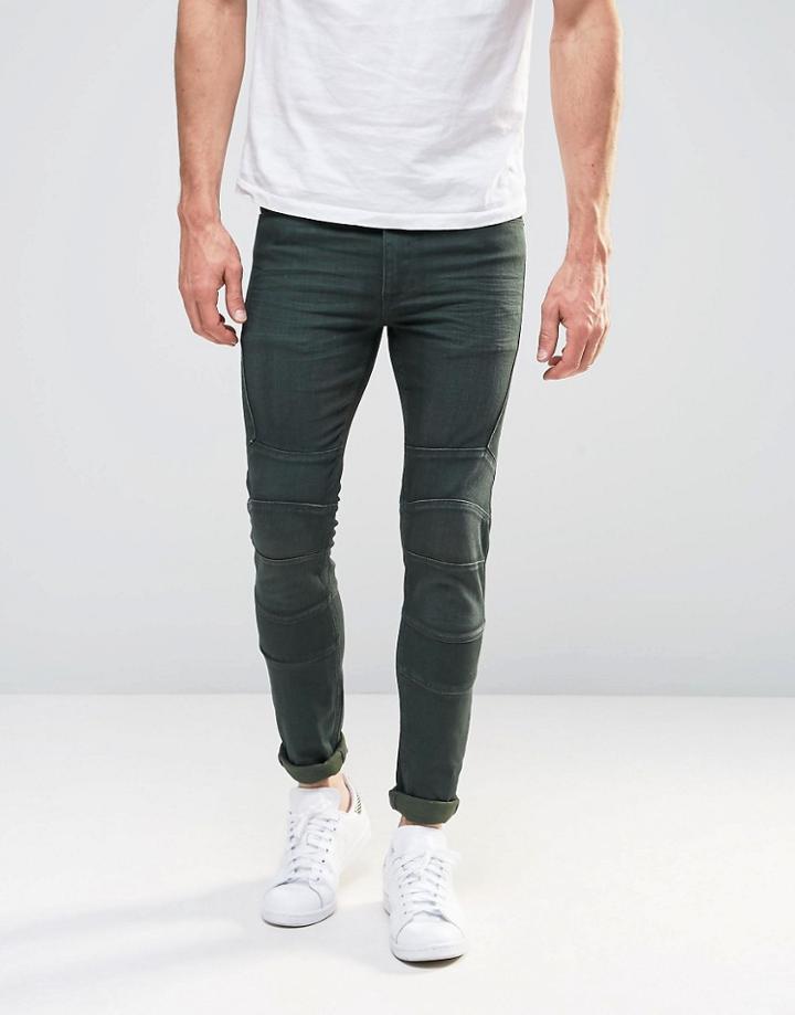 Asos Super Skinny Jeans In Biker Style Khaki - Dark Khaki
