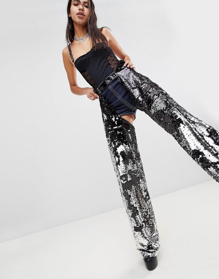 Jaded London Festival Sequin Chaps - Silver