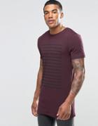 Asos Longline Muscle T-shirt With Stripe In Oxblood - Oxblood