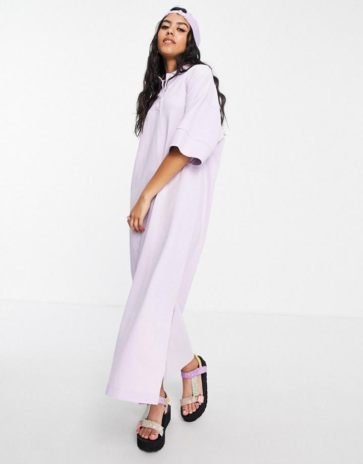 Monki Jonna Organic Cotton Midi Polo Dress In Lilac-purple