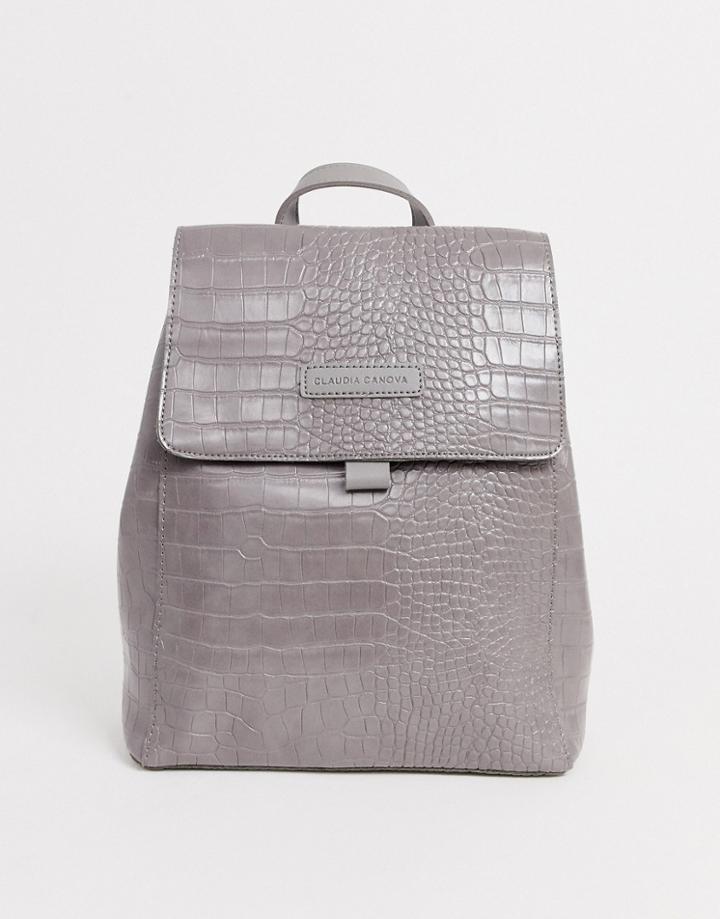 Claudia Canova Gray Croc Flap Over Backpack