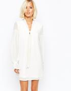 Vero Moda Pussy Bow Tie Swing Dress - Snow White