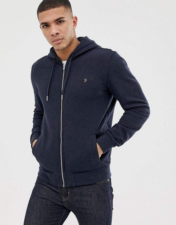 Farah Kyle Hooded Zip Through Marl Sweat In Navy - Navy
