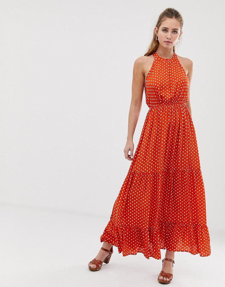 Brave Soul Skye Maxi Dress In Polka Dot - Orange