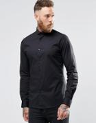 Noose & Monkey Skinny Shirt With Curve Collar With Stretch - Black